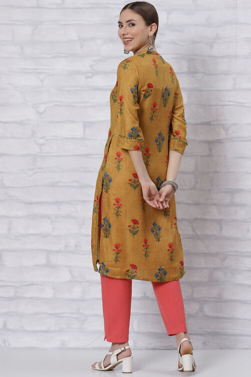 Peach Poly Cotton Straight Kurta image number 4